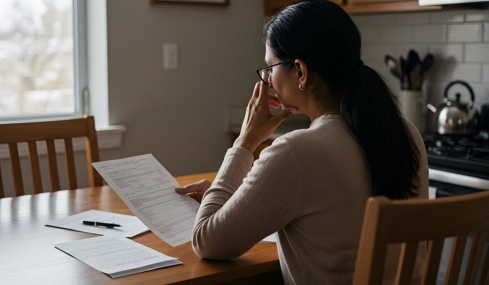 woman reviewing financial documents