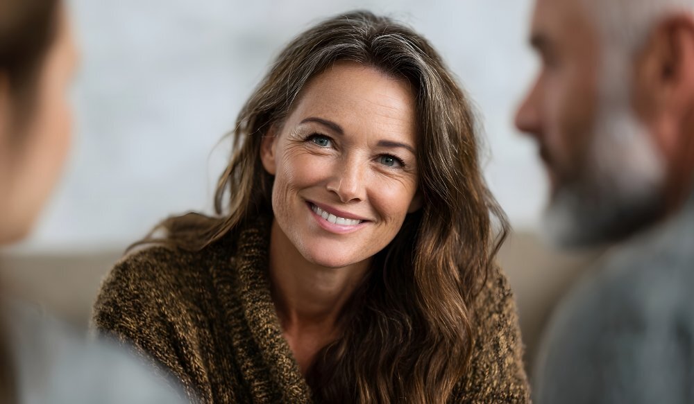 woman smiles warmly